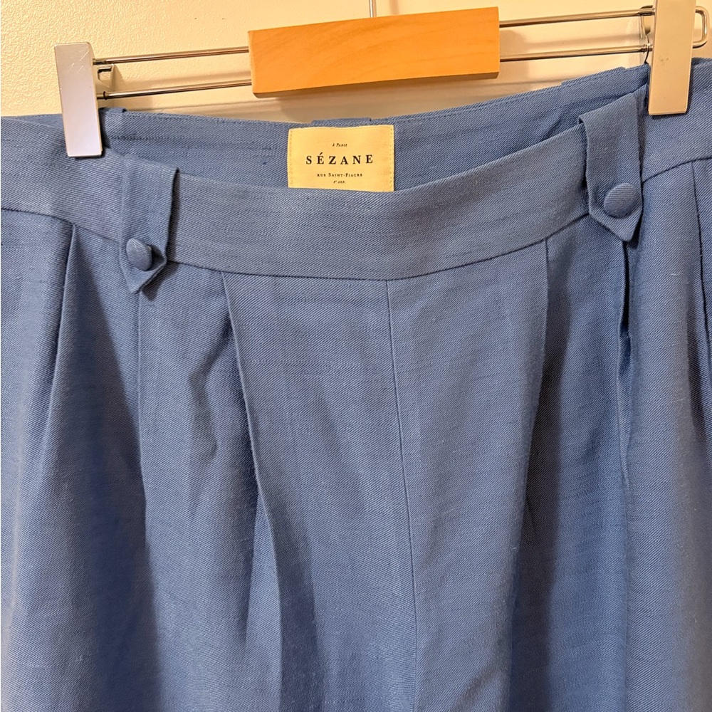 Sezane Linen-Blend High-Waist Wide-Leg Pants in Cornflower Blue - Picture 6 of 6